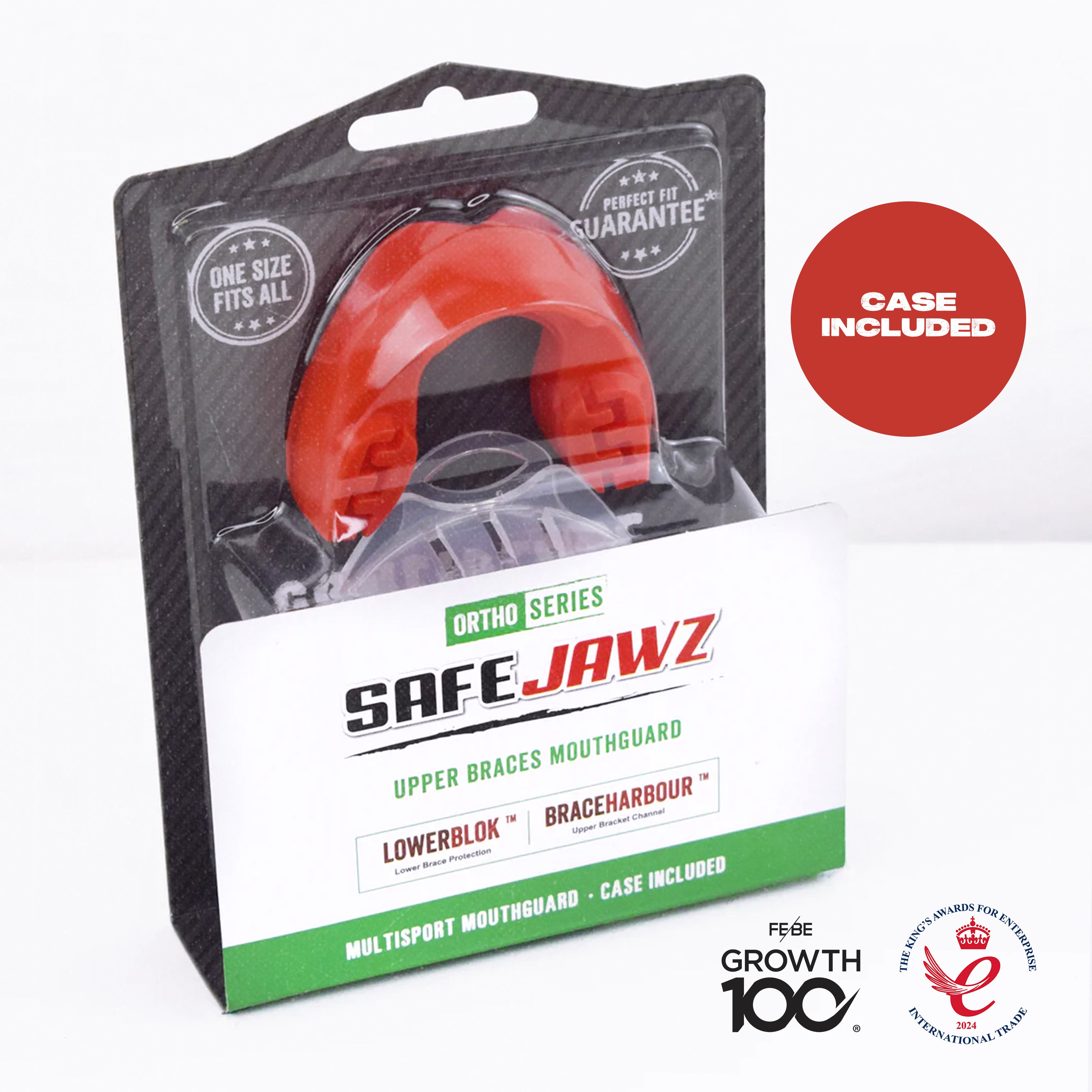 SAFEJAWZ Ortho Series Self-Fit Mouthguard for Braces - Red O/S