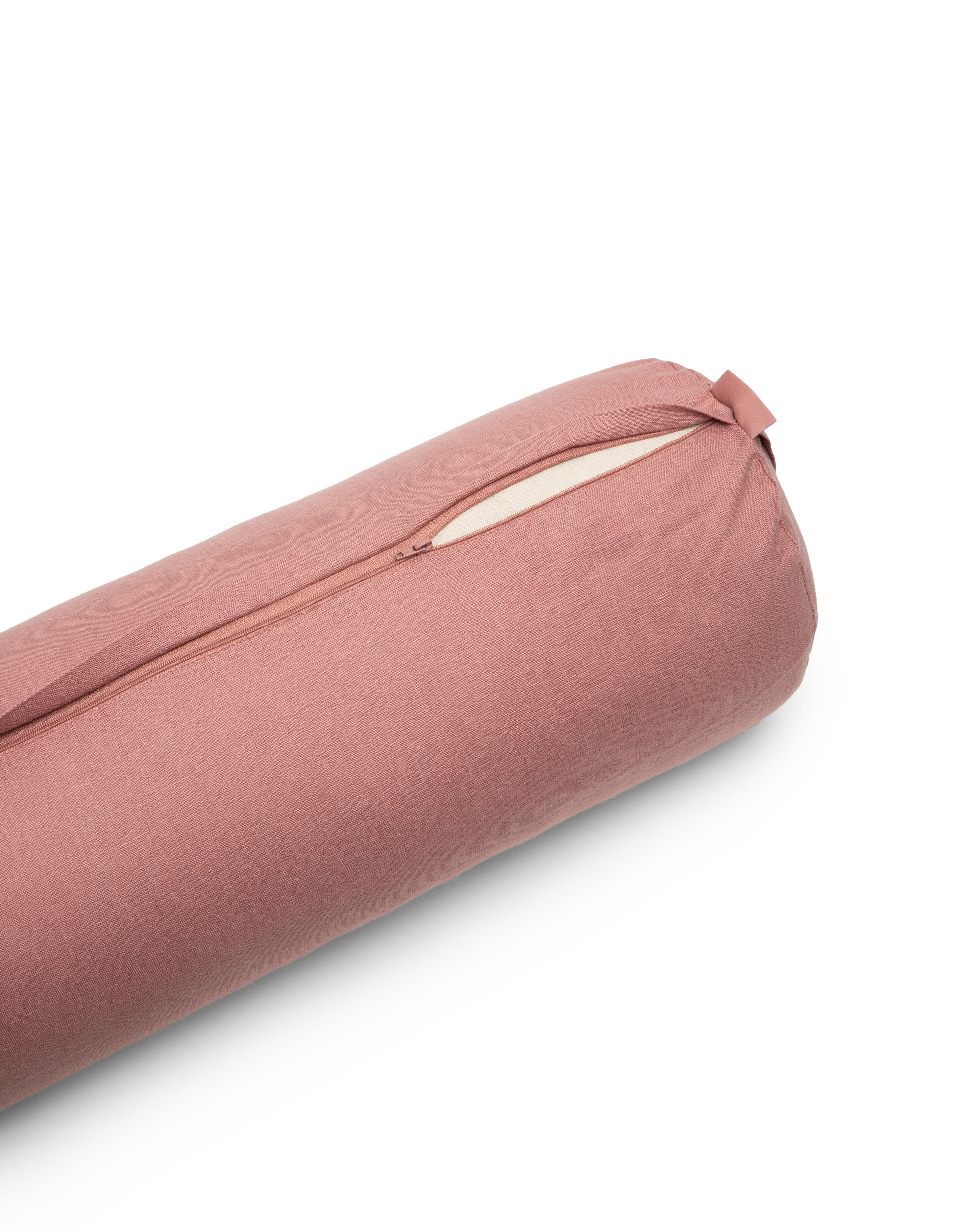 b, halfmoon linen cylindrical bolster