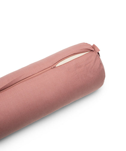 b, halfmoon linen cylindrical bolster